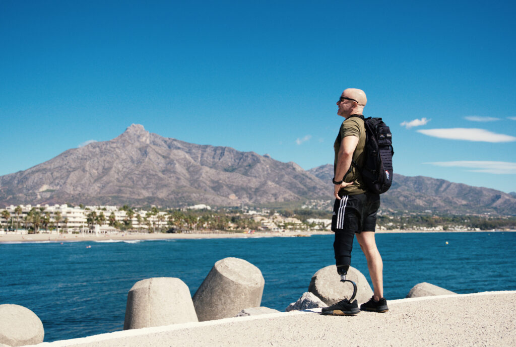 Hilton Jones wearing the AllPro DM by the sea.